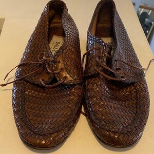 Bally Dark Brown Woven Leather Loafers